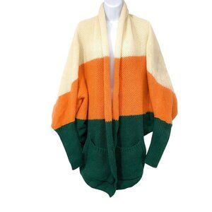Davi & Dani Colorblock Striped Cardigan Sweater Top Dolman Sleeve Slouchy